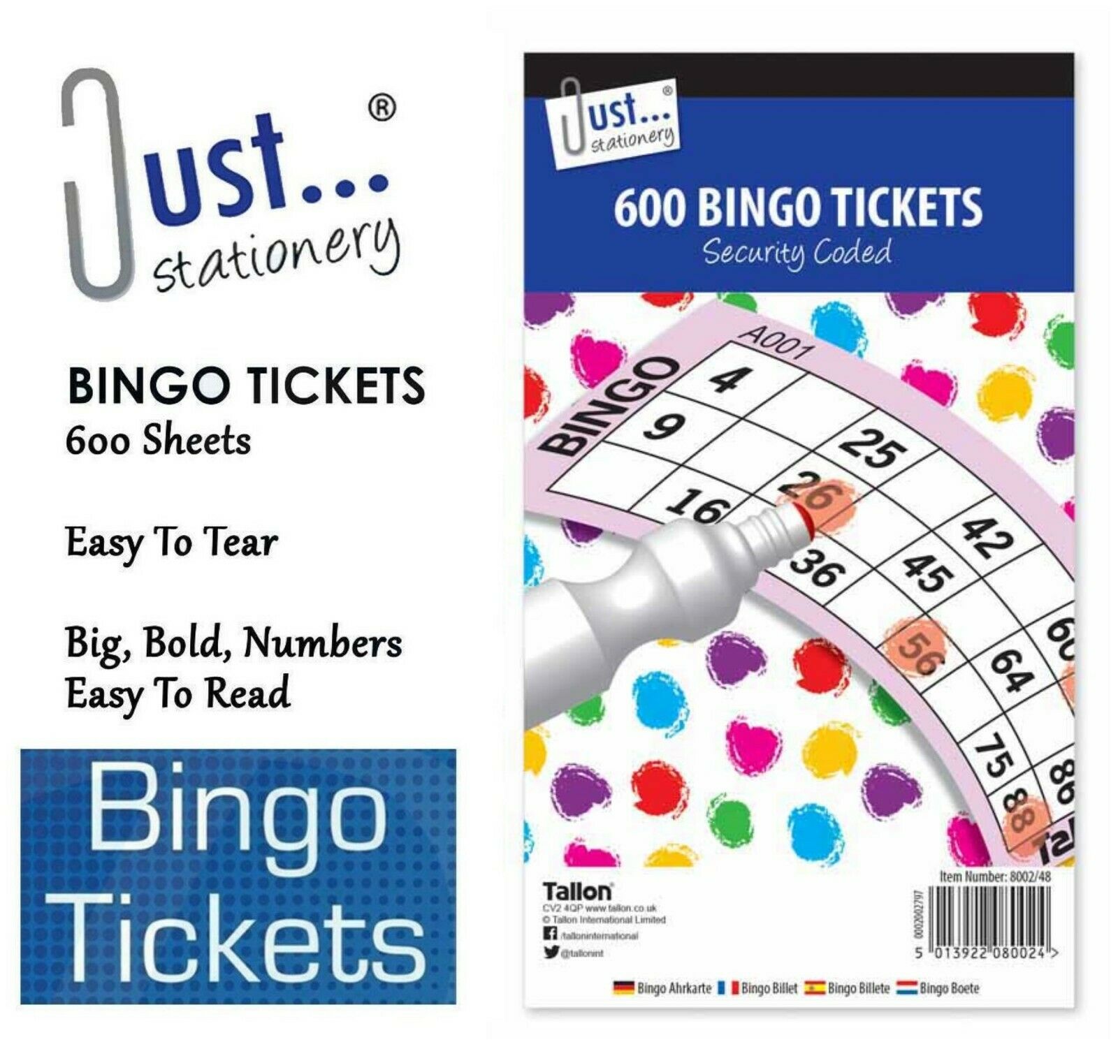 600 Bingo Tickets Book – Jumbo Bingo Pad with Bold Numbers (21 x 12cm) for Parties, Events & Games