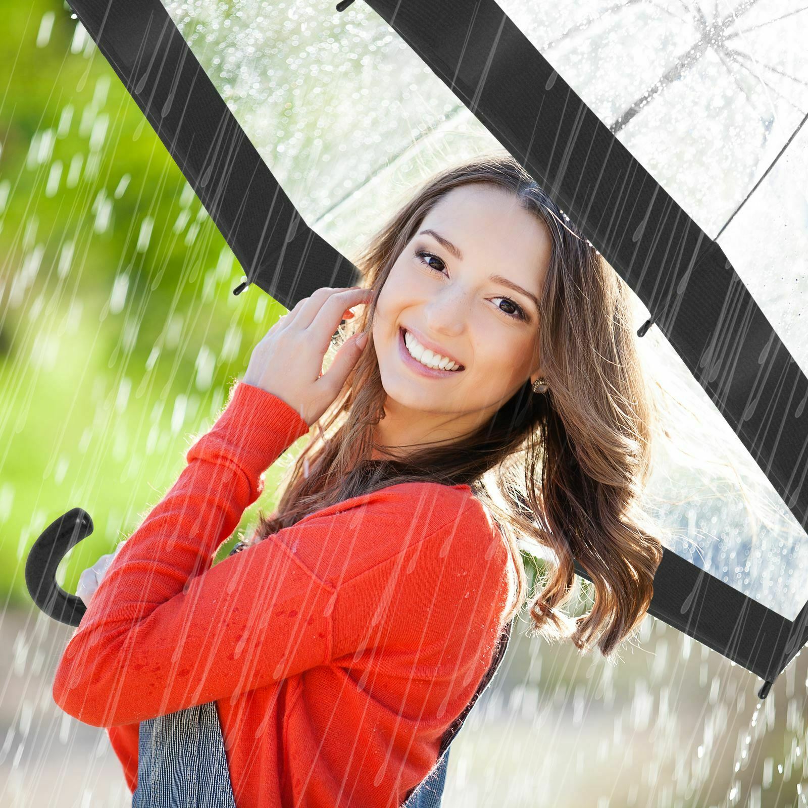 23" Clear Dome Umbrella – Transparent See Through Walking Rain Umbrella for Ladies