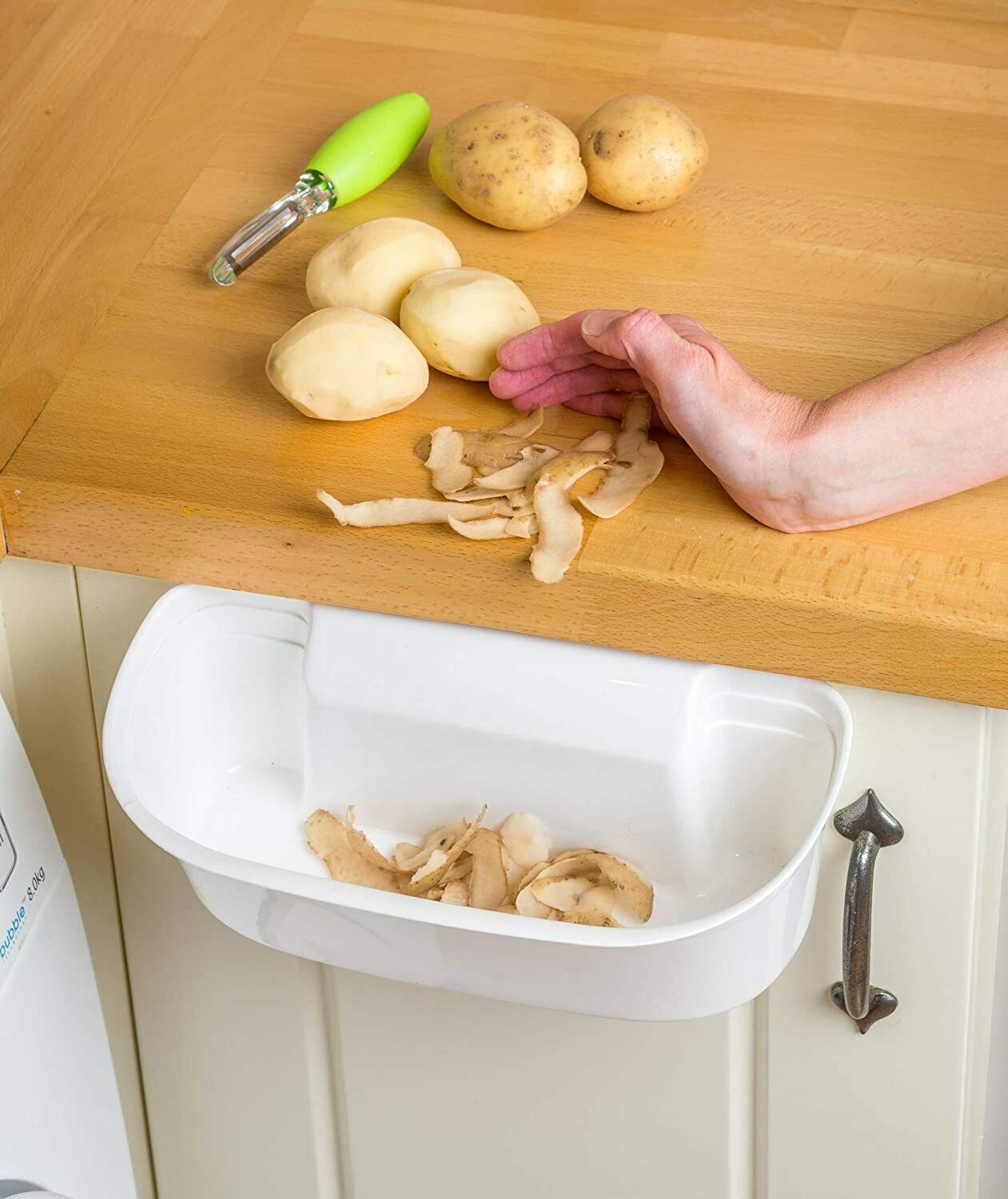 Handy Plastic White Caddy Kitchen Cut &amp; Collect Mini Scrap Waste Bin Storage New