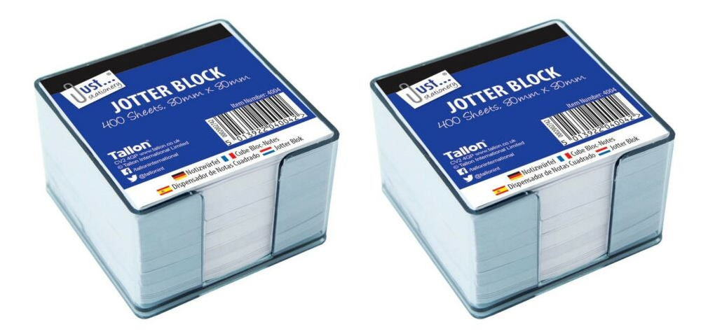 2 x 400 LOOSE SHEETS MEMO BLOCK PAPERS NOTE OFFICE JOTTER IN PLASTIC CUBE HOLDER