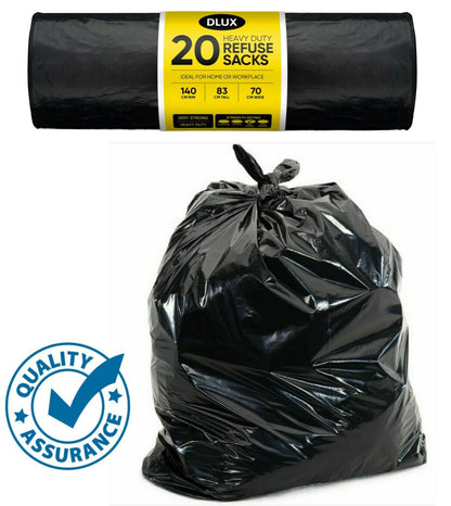 HEAVY DUTY BLACK REFUSE SACKS STRONG THICK RUBBISH BAG BIN LINERS - BUY BULK
