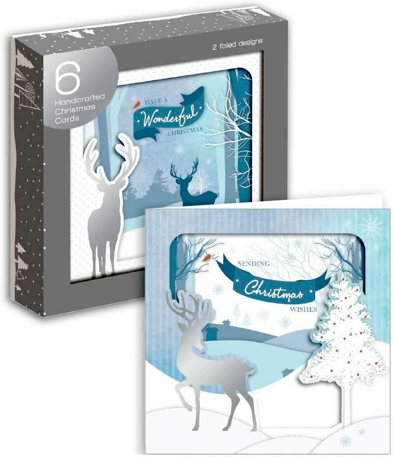 6 Handcrafted Square Christmas Xmas Greeting Cards 2 Foiled Designs High Quality