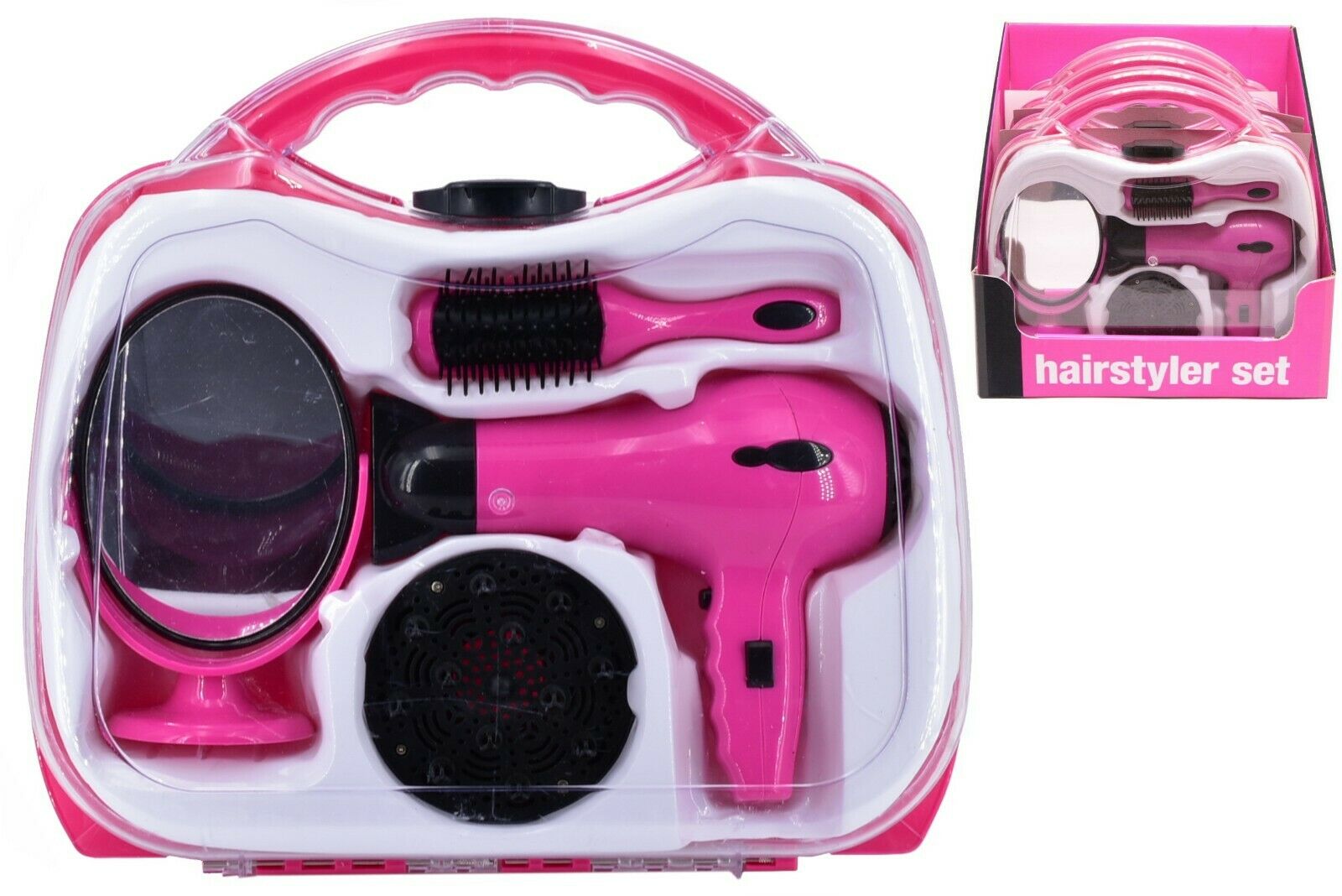 Girls Pink Hairdresser Play Set with Battery Operated Toy Hairdryer – Beauty Salon Role Play Kit in Carry Case