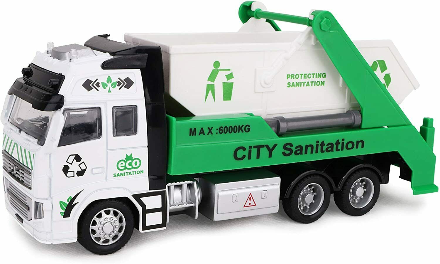 21cm Pull Back Diecast Garbage Truck Toy – Friction Powered Skip Lorry Vehicle for Kids