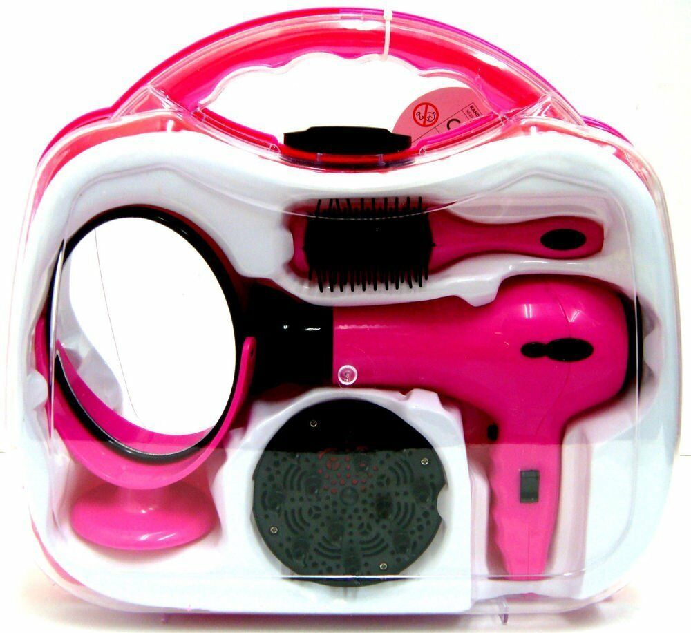 Girls Pink Hairdresser Play Set with Battery Operated Toy Hairdryer – Beauty Salon Role Play Kit in Carry Case