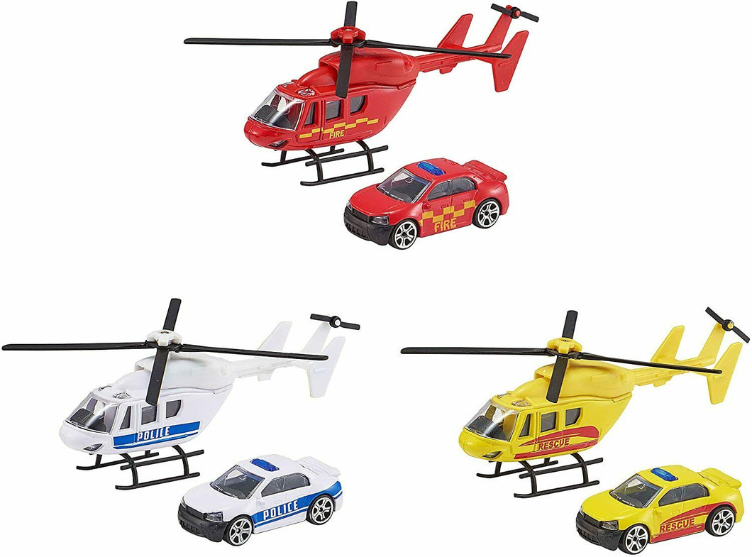 Teamsterz Emergency Response Toy Helicopter & Car Rescue Police Fire Vehicle