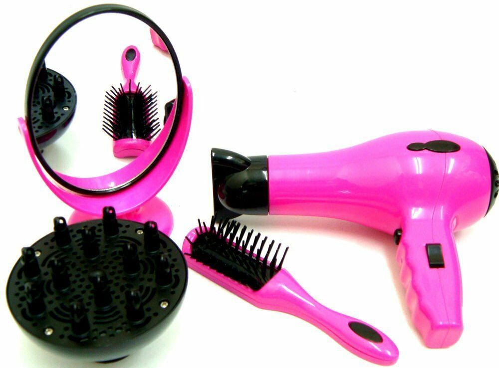 Girls Pink Hairdresser Play Set with Battery Operated Toy Hairdryer – Beauty Salon Role Play Kit in Carry Case
