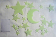 Load image into Gallery viewer, 24 Wall Glow In The Dark Moon+Stars Stickers Baby Kids Nursery Bed Room Ceiling
