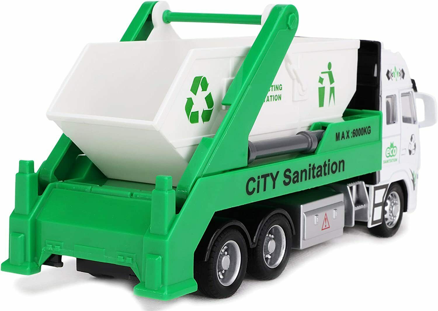 21cm Pull Back Diecast Garbage Truck Toy – Friction Powered Skip Lorry Vehicle for Kids