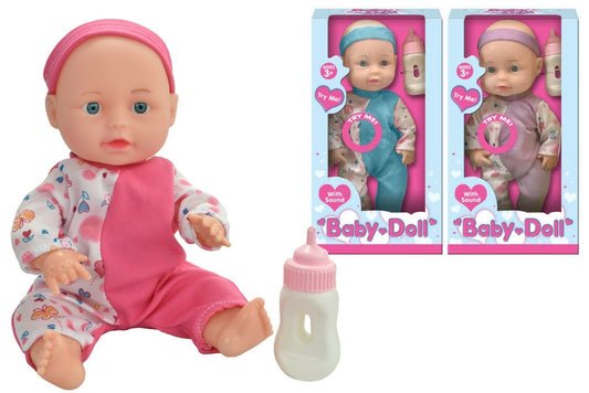 10" Baby Doll With Feeding Bottle And Sounds Girls Boys Cuddle Toy Xmas Gift New
