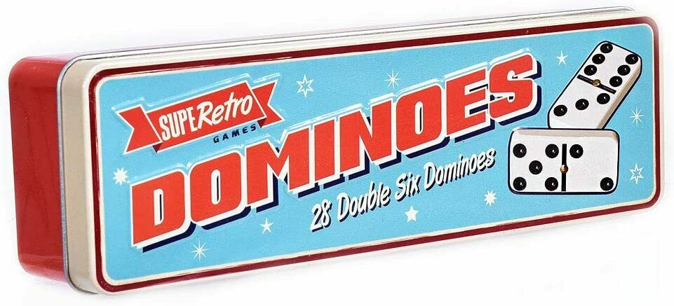 SupeRetro Double 6 Six Dominoes in Tin Gift Set 28pcs Traditional Travel Game