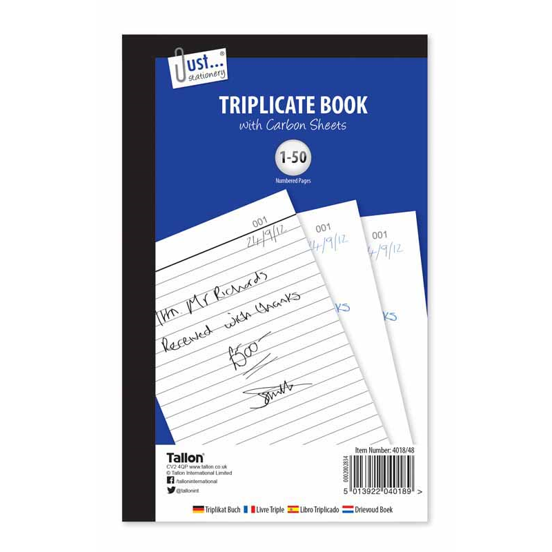 A5 Full Size Triplicate Book With Carbon Sheets Numbered 50 Page Office Business