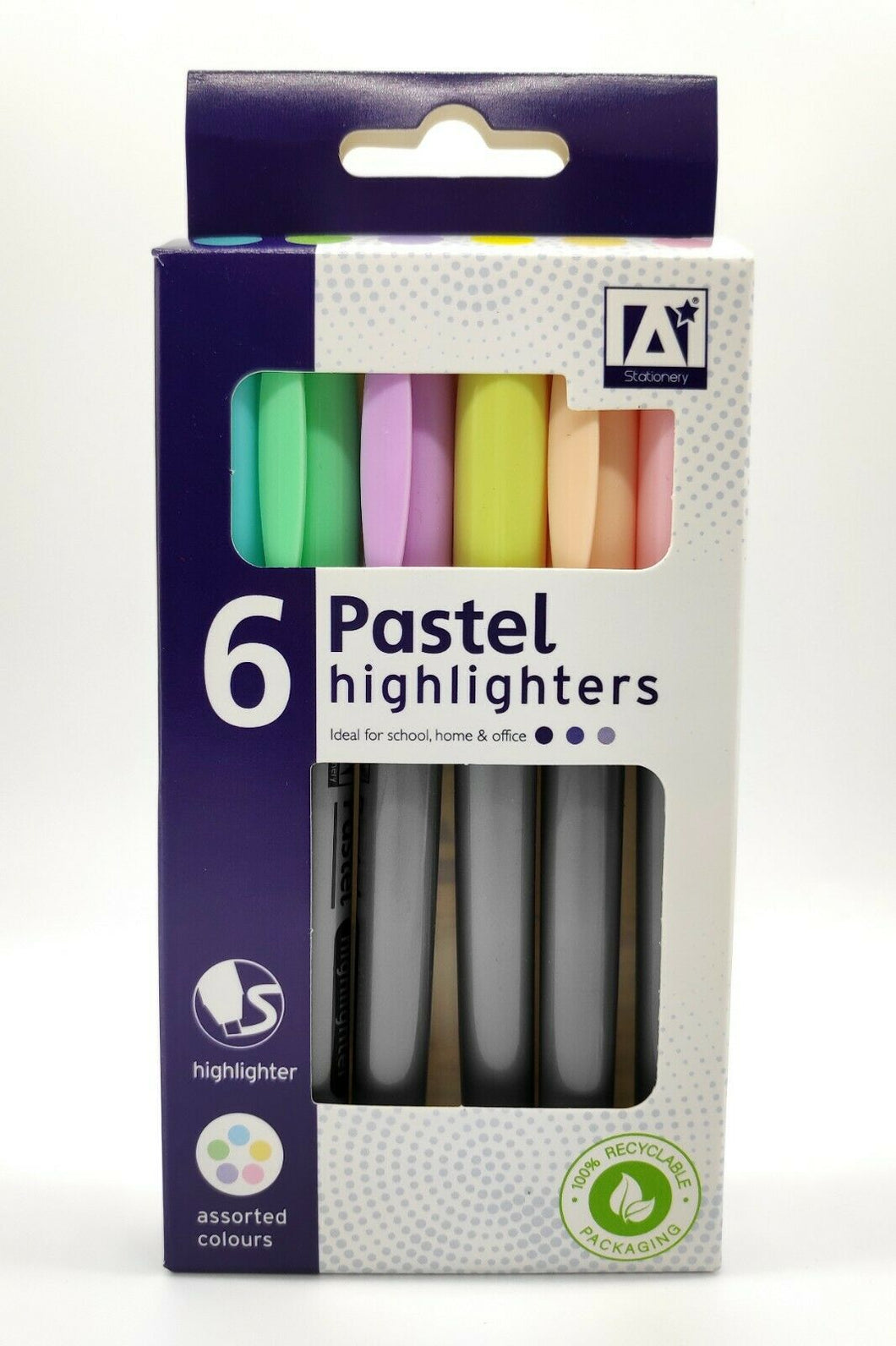 6 x PASTEL HIGHLIGHTER MARKER PENS Assorted Colours Office School Pack Set