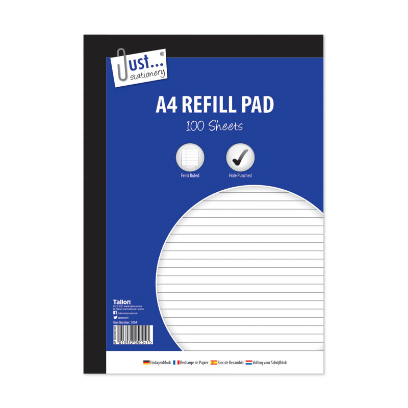 A4 Refill Pad Ruled 100 Pages with Margin – Punched Hole Lined Writing Notebook for School, College & Office Notes