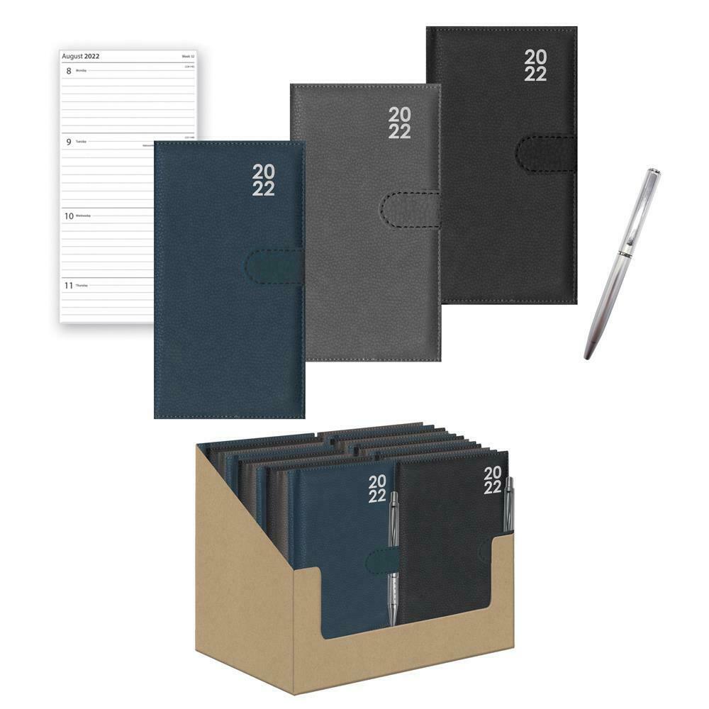 2022 Week To View Premium Padded Slim Pocket Diary Stud Close Diary With Pen