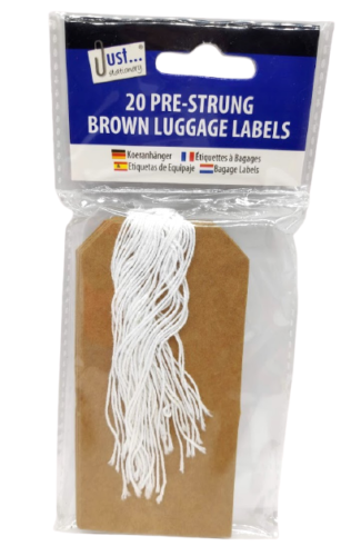 20 x Pre Strung Brown Luggage Labels Tie on Retail Luggage Tags with String