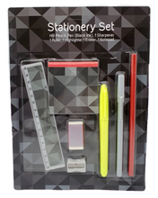 Load image into Gallery viewer, 7 PIECE SCHOOL STATIONERY SET PENS RULER PENCIL ERASER STATIONERY BACK TO CLASS
