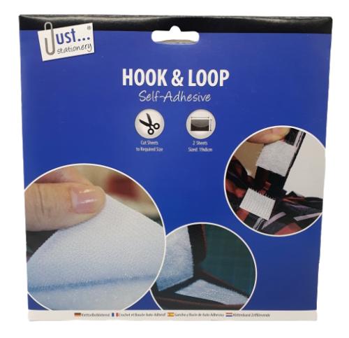 Hook and Loop Self Adhesive 19 x 8cm Backed Sticky Welcro Stickers 2 Sheets