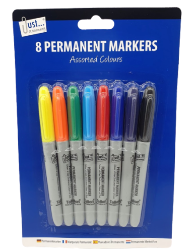 Permanent Markers Pens Coloured Pens Fine Point Tip - Pack of 8