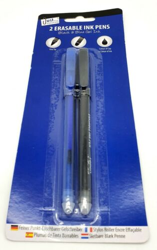 2 Pack Erasable Ink Pens – Refillable Writing Pens with Eraser for School, Office & Home