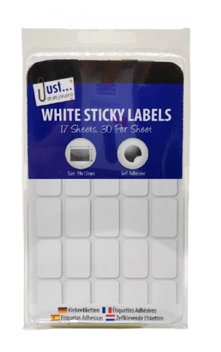 510 Small White Sticky Labels 19 x 12mm – Self-Adhesive Price Stickers & Plain Labelling Tags | Retail, Office, Craft & Home Organisation