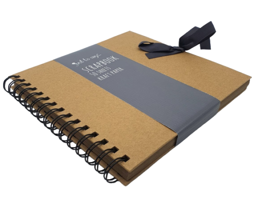 8" Square Kraft Paper Scrapbook Photo Album Book Wiro Bound Ribbon Tie 50 Sheets