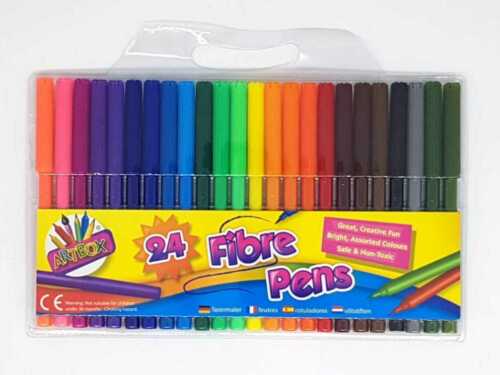 24 x Coloured Felt Tip Pens Set Adult & Kids Childrens Colouring Fine Fibre Pens