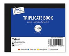Load image into Gallery viewer, Half Size Triplicate Book Ruled Numbered 1- 50 Pages With 2 Carbon Sheets
