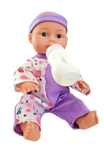 10" Baby Doll With Feeding Bottle And Sounds Girls Boys Cuddle Toy Xmas Gift New