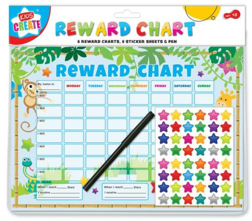 6 Pack Children’s Behaviour Reward Chart Set with Star Stickers – Jungle Theme Positive Behaviour & Chore Chart for Preschool, School & Home Learning