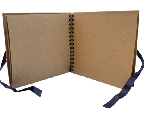 8" Square Kraft Paper Scrapbook Photo Album Book Wiro Bound Ribbon Tie 50 Sheets