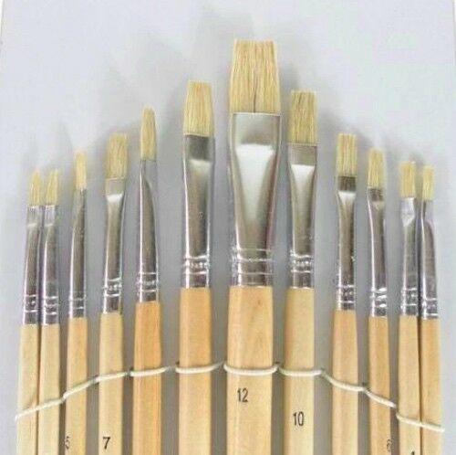 12 ARTIST PAINT BRUSH SETS Small/Large Wooden Acrylic/Oil/Watercolour Thin Thick