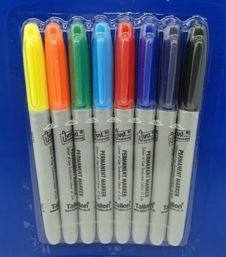 Permanent Markers Pens Coloured Pens Fine Point Tip - Pack of 8