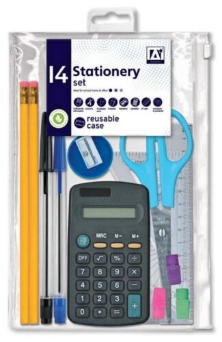 13Pc School Stationery Set PENS RULER HB PENCIL CALCULATOR SCISSOR BACK TO CLASS