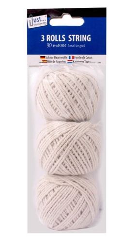 Pack of 3 Cotton Twine String Balls – Grey Cotton Rope for Household, Craft, Garden & Office Use