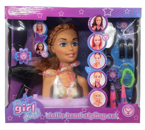 Girls Hair Styling Doll Head Play Set – Fashion Beauty Styling Toy for Kids, Makeup & Hairdresser Role Play