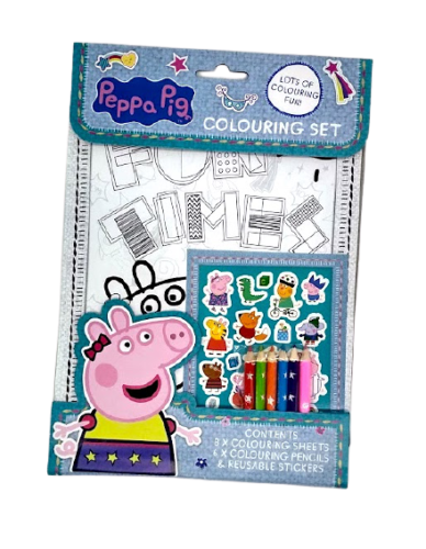 Peppa Pig Colouring Set Art & Craft Pencils & Stickers Travel Activity Book New