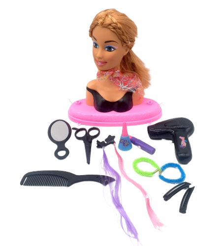 Girls Hair Styling Doll Head Play Set – Fashion Beauty Styling Toy for Kids, Makeup & Hairdresser Role Play