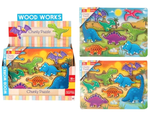 8 Piece Chunky Wooden Dinosaur Puzzle – Educational Jigsaw Learning Toy for Kids & Toddlers