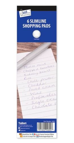 6 x Slimline Shopping Pads To Do List NotePad Grocery List 180 Sheets Handy Size