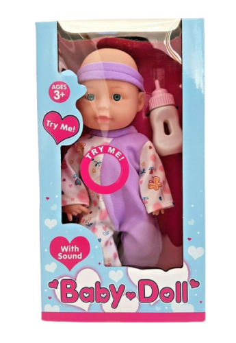 10" Baby Doll With Feeding Bottle And Sounds Girls Boys Cuddle Toy Xmas Gift New