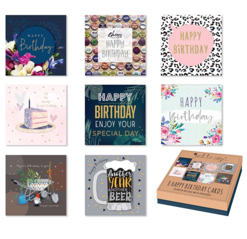Pack of 8 Mixed Assorted Happy Birthday Cards Female & Male Adult Greeting Card